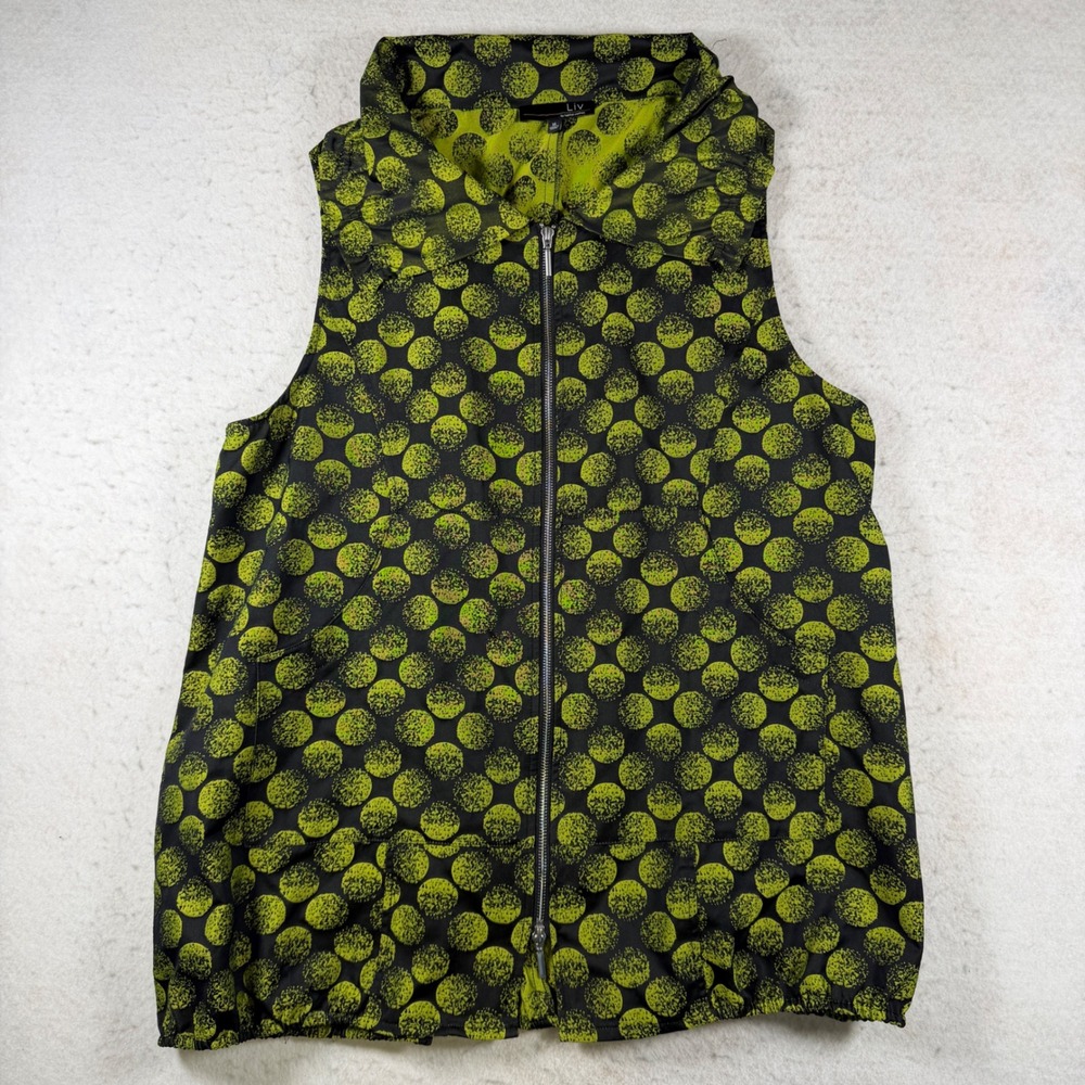 LIV by Habitat Clothes Womens XL Chartreuse Black Polka Dot Zip Front Vest 1024‎